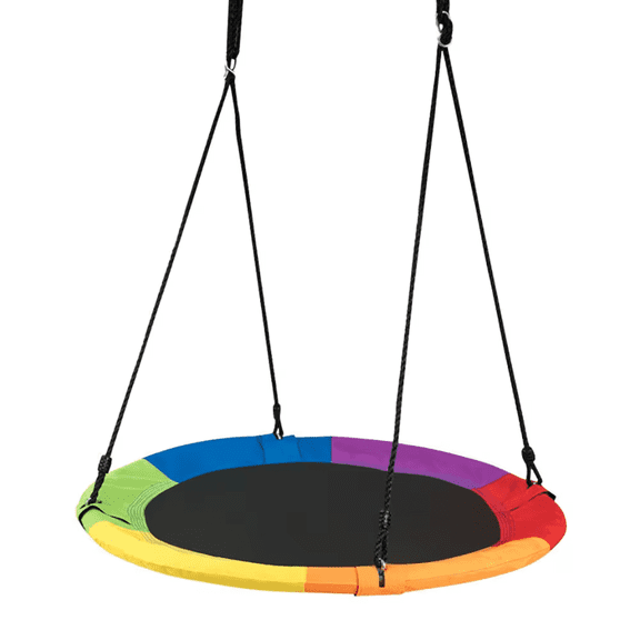 Brookwell 40 Rainbow Saucer Tree Swing for Kids & Adults, 700lbs Outdoor Round Swing with Adjustable Ropes, Weatherproof for Backyard Playground
