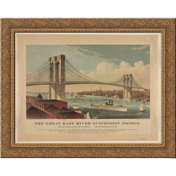 Brookyn Bridge 24x20 Gold Ornate Wood Framed Canvas Art by Currier and Ives
