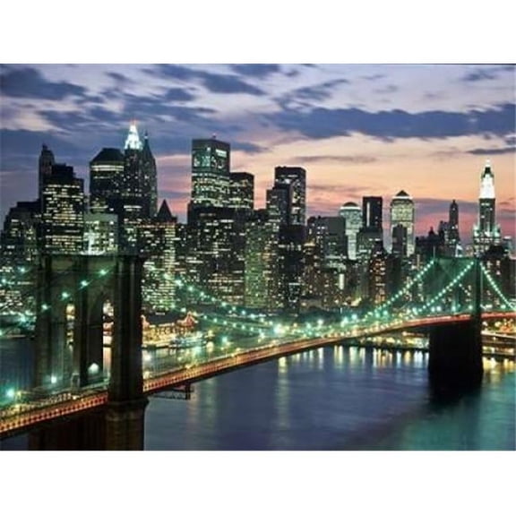 Brookyn Bridge & Downtown Skyline Nyc Poster Print by Michel Setboun - 11 x 14 - Small