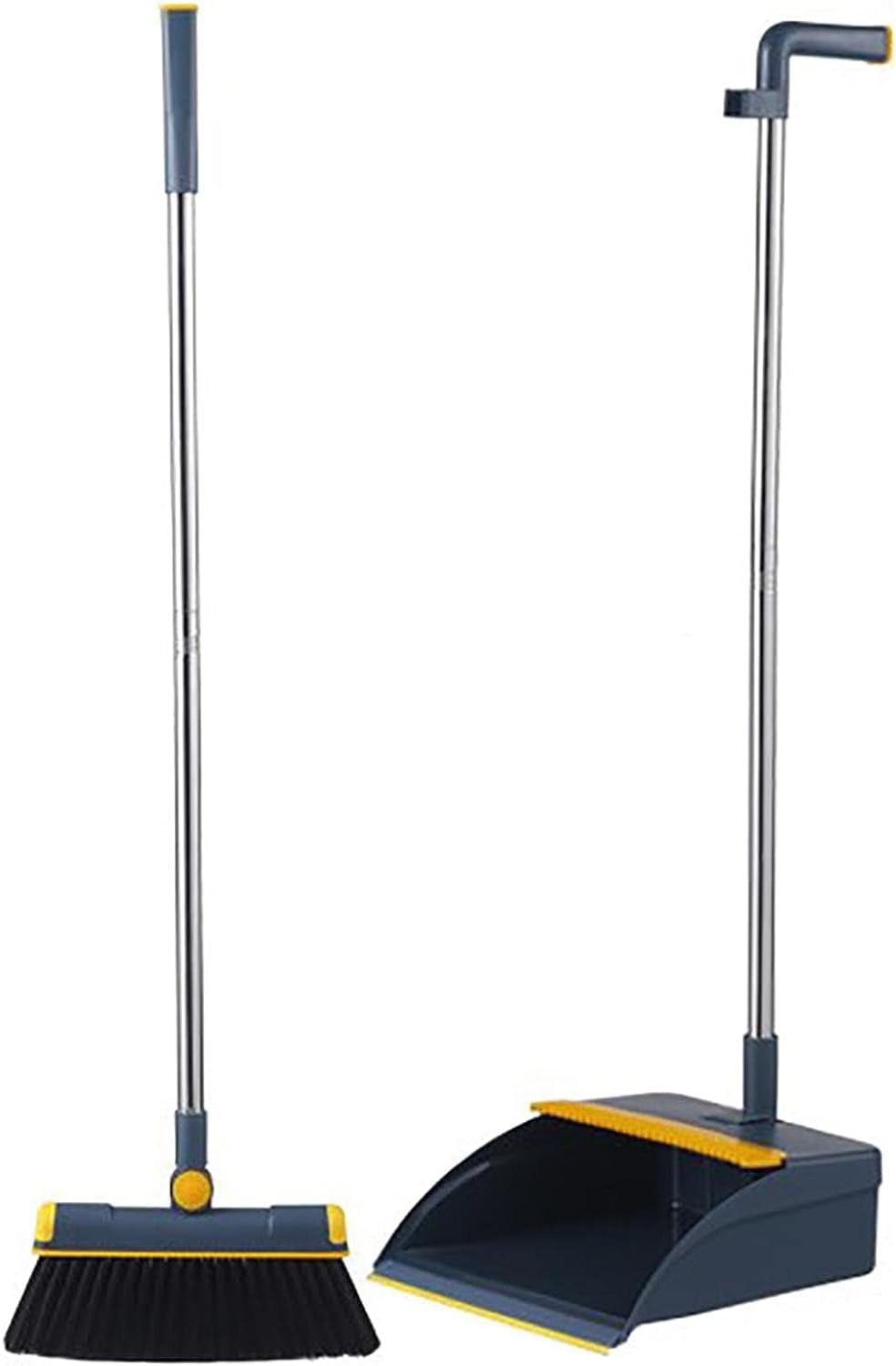 Broom And Dust Pan, Broom Rotating Head Dustpan With Teeth, Stand Up