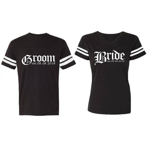 Broom Bride Matching Couple Cotton Jerseys (Men Black / Women Black) (Men M / Women L)