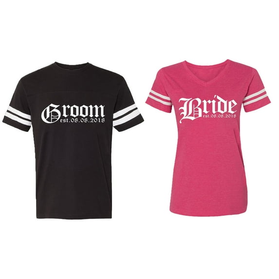 Broom Bride Matching Couple Cotton Jerseys (Men Black / Women Pink) (Men XXL / Women S)