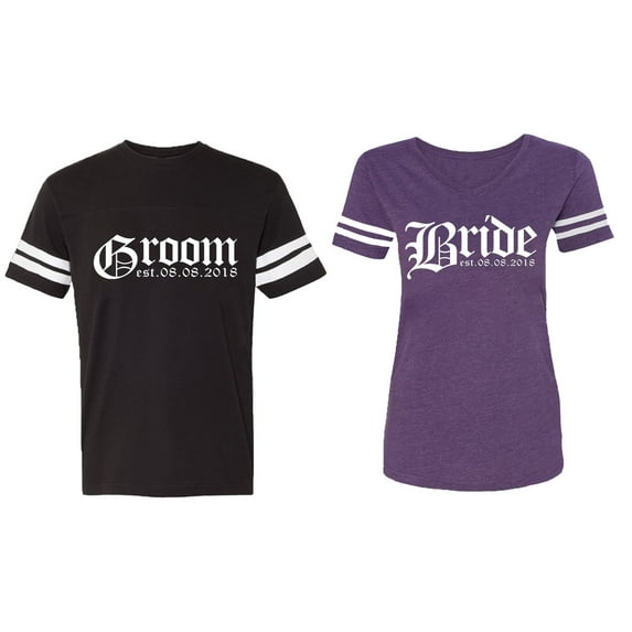 Broom Bride Matching Couple Cotton Jerseys (Men Black / Women Purple) (Men S / Women XXL)