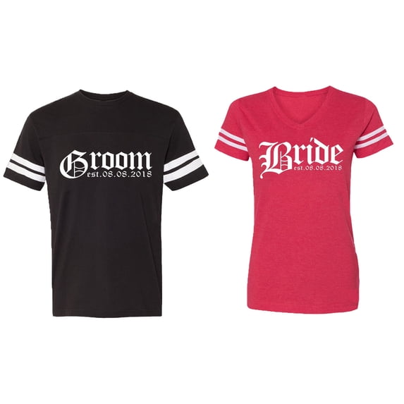 Broom Bride Matching Couple Cotton Jerseys (Men Black / Women Red) (Men L / Women XL)