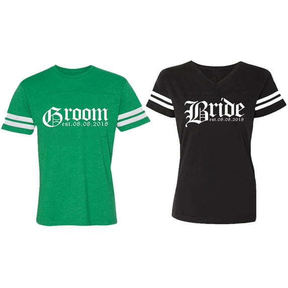 Broom Bride Matching Couple Cotton Jerseys (Men Green / Women Black) (Men S / Women S)