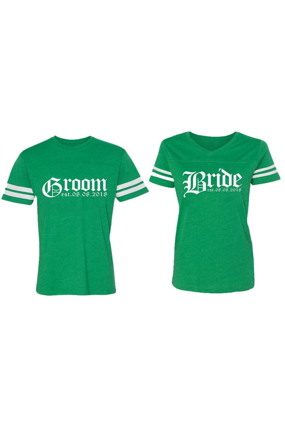 Broom Bride Matching Couple Cotton Jerseys (Men Green / Women Green) (Men L / Women L)