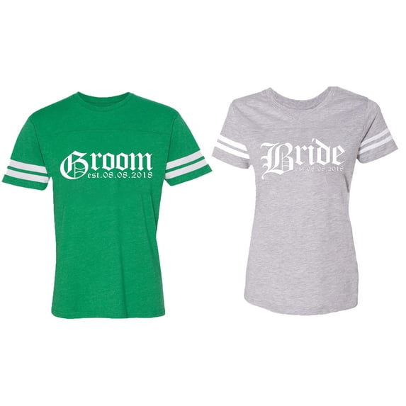 Broom Bride Matching Couple Cotton Jerseys (Men Green / Women Heather) (Men S / Women M)