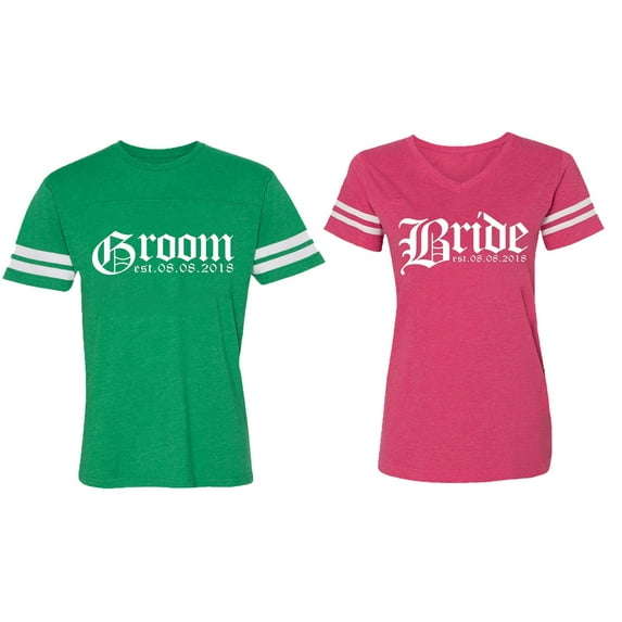 Broom Bride Matching Couple Cotton Jerseys (Men Green / Women Pink) (Men XXL / Women XL)