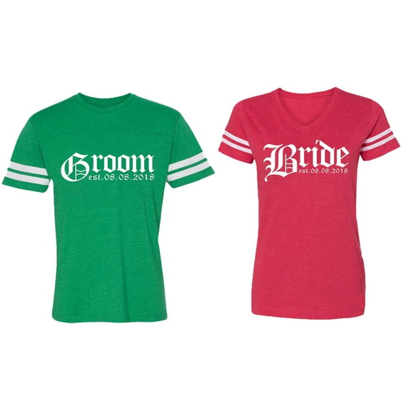 Broom Bride Matching Couple Cotton Jerseys (Men Green / Women Red) (Men M / Women L)
