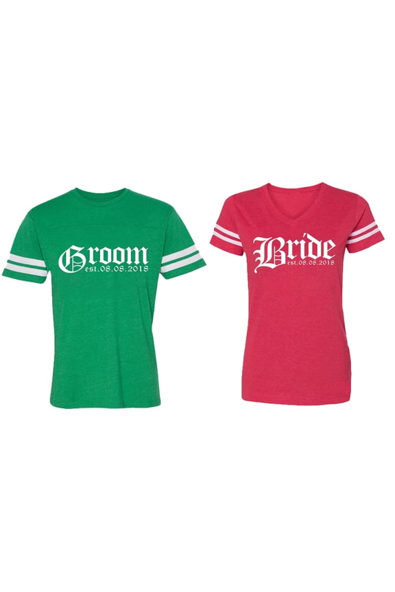 Broom Bride Matching Couple Cotton Jerseys (Men Green / Women Red) (Men M / Women S)