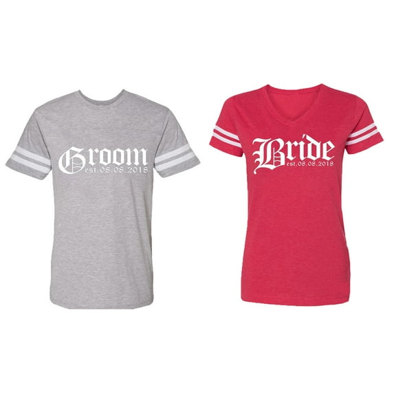 Broom Bride Matching Couple Cotton Jerseys (Men Heather / Women Red) (Men L / Women S)