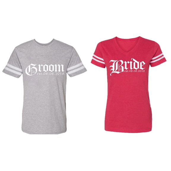 Broom Bride Matching Couple Cotton Jerseys (Men Heather / Women Red) (Men XL / Women S)