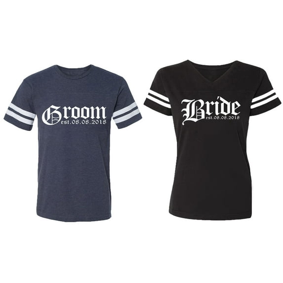 Broom Bride Matching Couple Cotton Jerseys (Men Navy / Women Black) (Men S / Women S)