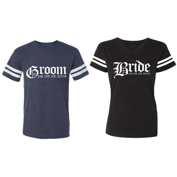 Broom Bride Matching Couple Cotton Jerseys (Men Navy / Women Black) (Men S / Women S)