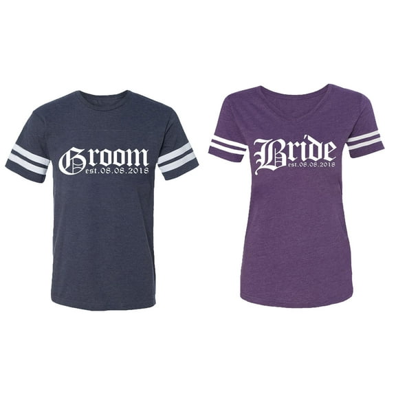 Broom Bride Matching Couple Cotton Jerseys (Men Navy / Women Purple) (Men XXL / Women XXL)