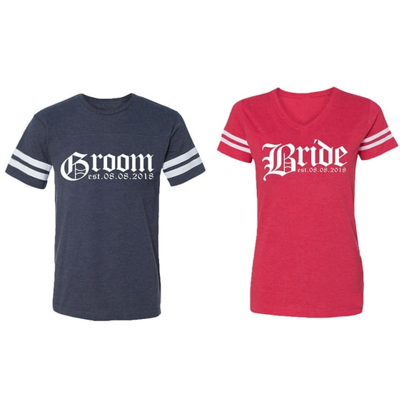 Broom Bride Matching Couple Cotton Jerseys (Men Navy / Women Red) (Men XL / Women L)