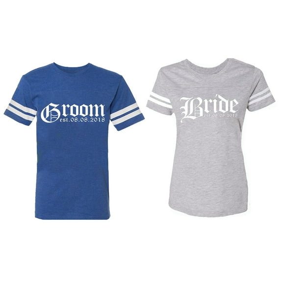 Broom Bride Matching Couple Cotton Jerseys (Men Royal / Women Heather) (Men L / Women L)
