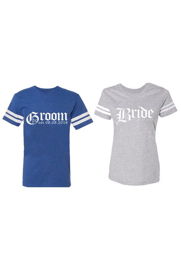 Broom Bride Matching Couple Cotton Jerseys (Men Royal / Women Heather) (Men M / Women M)