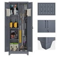 thumbnail image 1 of Broom Closet,Broom Closet Storage Cabinets with Lock, 65" Metal Garage Organization Cabinet,Cleaning SupplyUtility Storage Cabinet with Pegboard & Shelves for Laundry Room,Workshop，Gray, 1 of 9