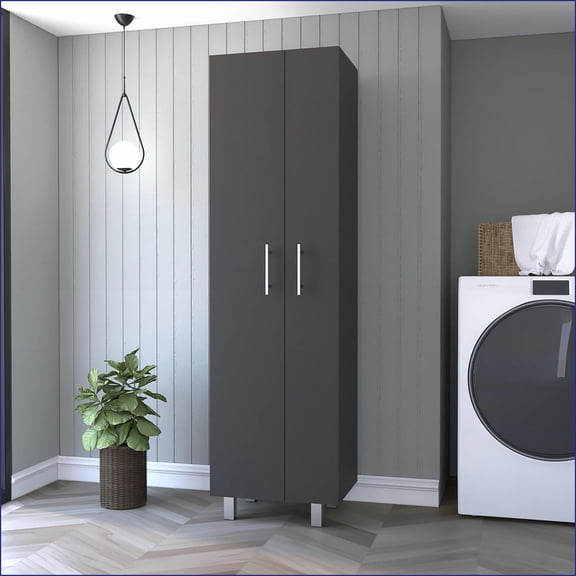 Broom Closet Pantry, 71.3 High 5 Shelves Double Door | Particle Board | Multicolor