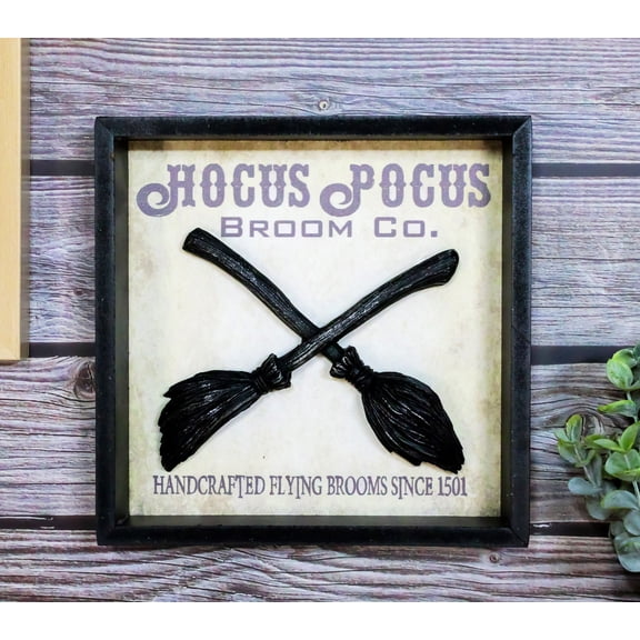 Broom Co Crossed Flying Brooms Wall Decor Plaque Picture Frame