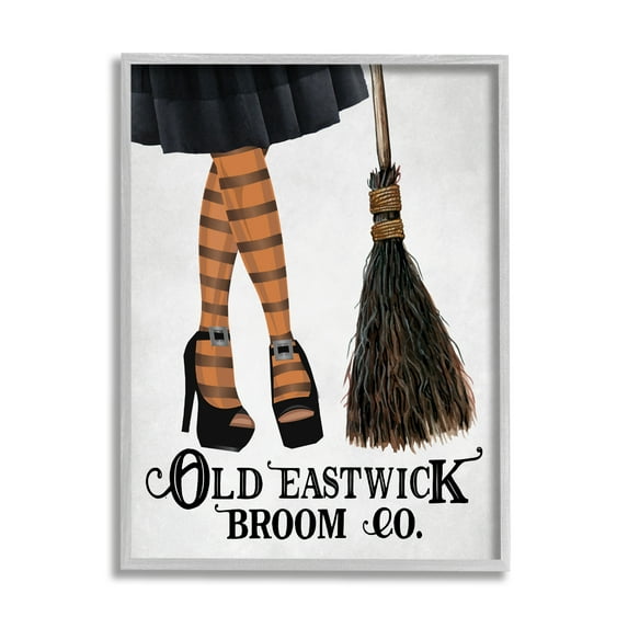 Broom Co. Halloween Sign Witch Striped Stockings Holiday Graphic Art Framed Art Print Wall Art