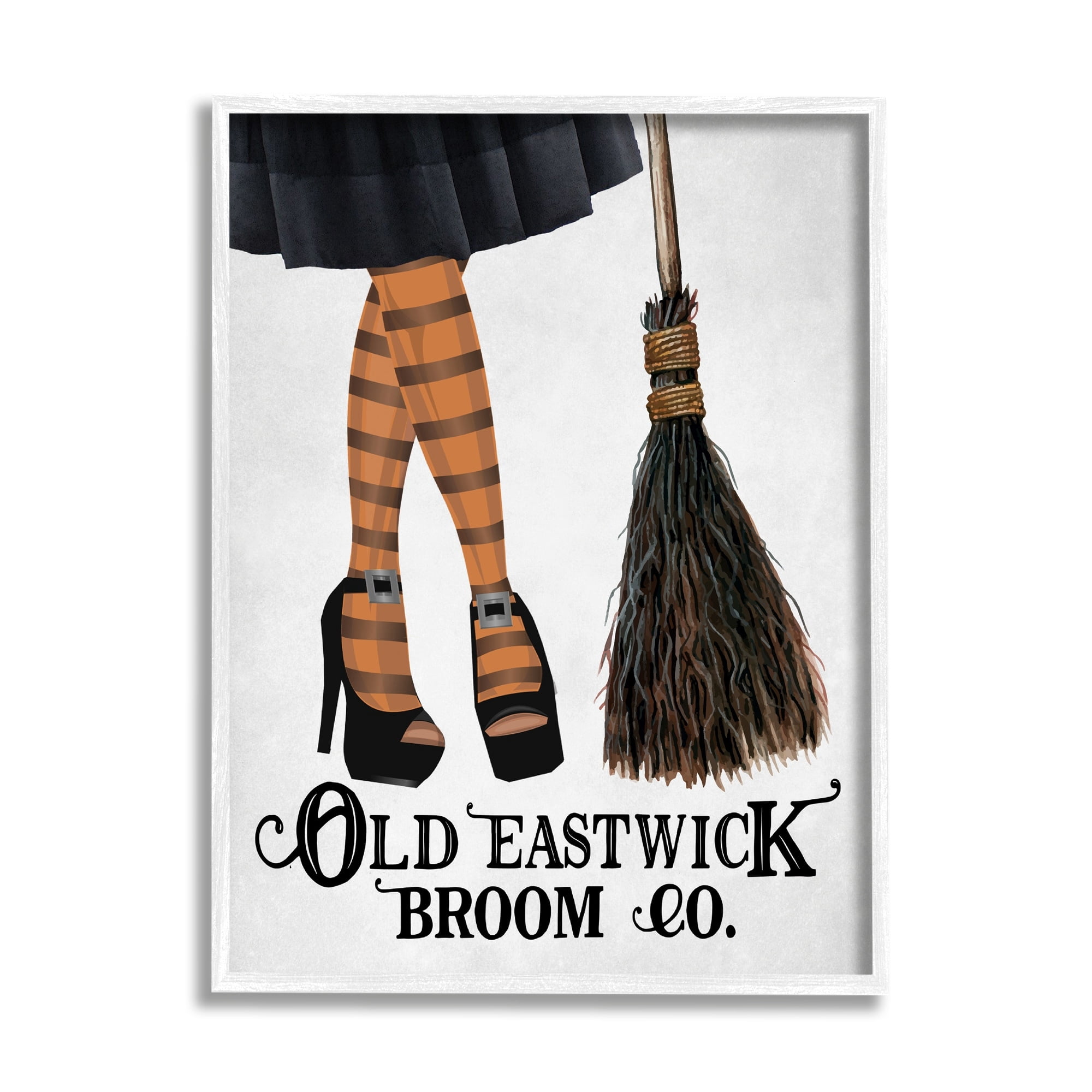 Broom Co. Halloween Sign Witch Striped Stockings Holiday Graphic Art Framed Art Print Wall Art