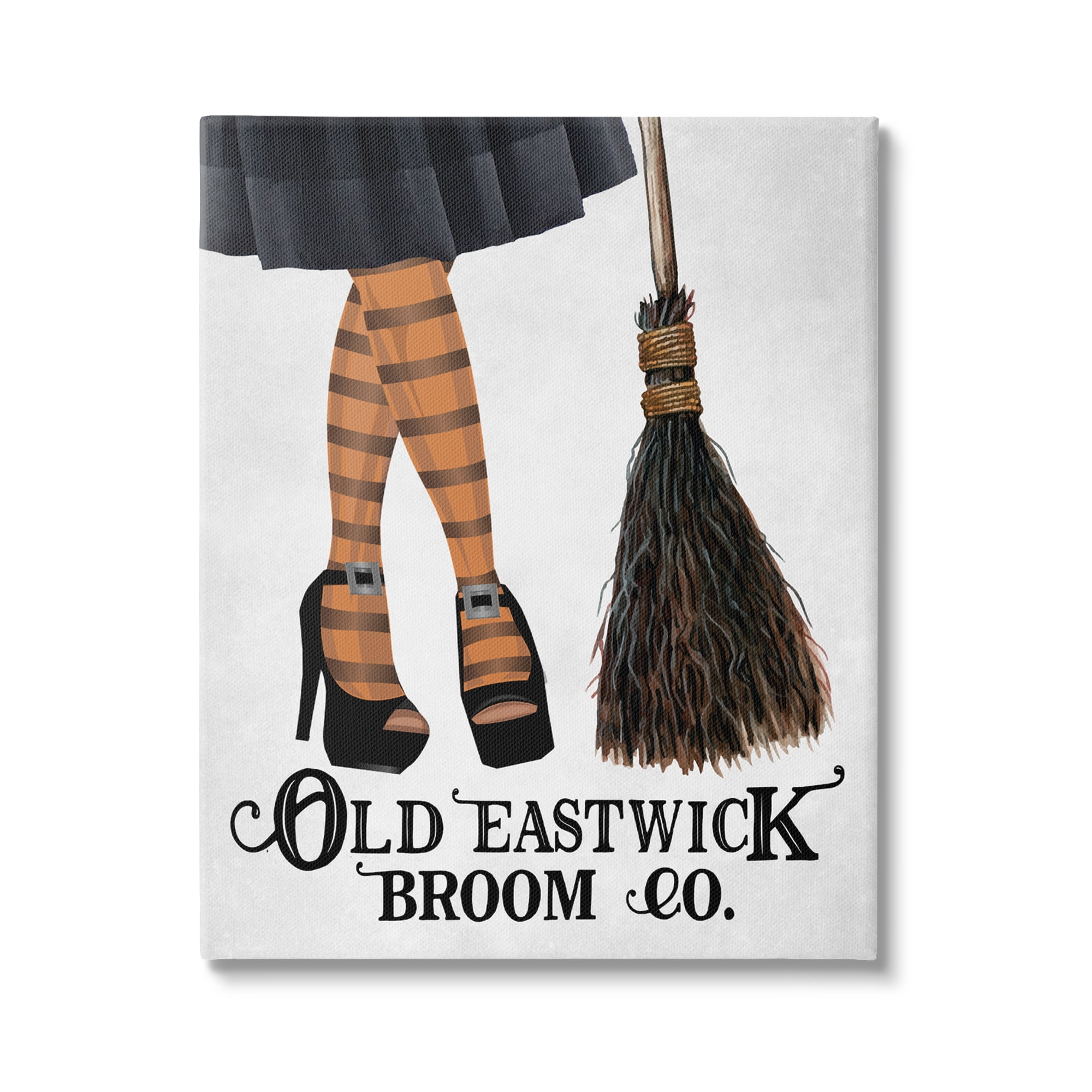 Broom Co. Halloween Sign Witch Striped Stockings Holiday Graphic Art Gallery-Wrapped Canvas Print Wall Art