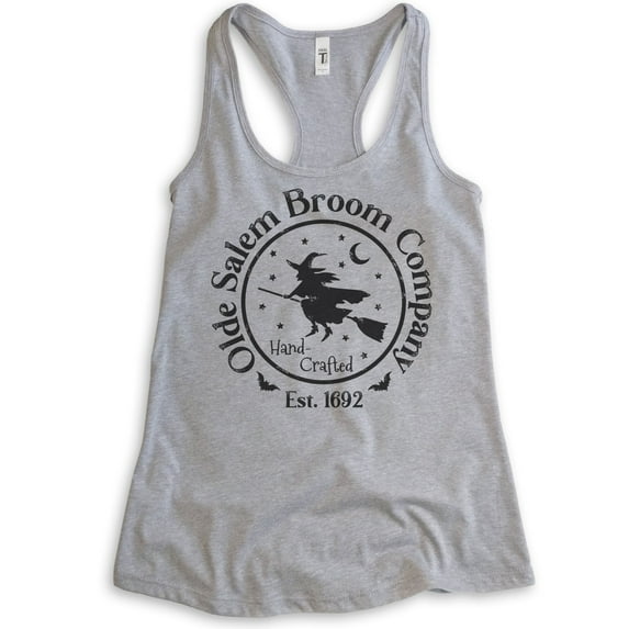 Broom Company Witch Tank Top, Ladies Racerback Tank Top, Funny Halloween Tank, Salem Tank, Witch Tank, Heather Gray, Small