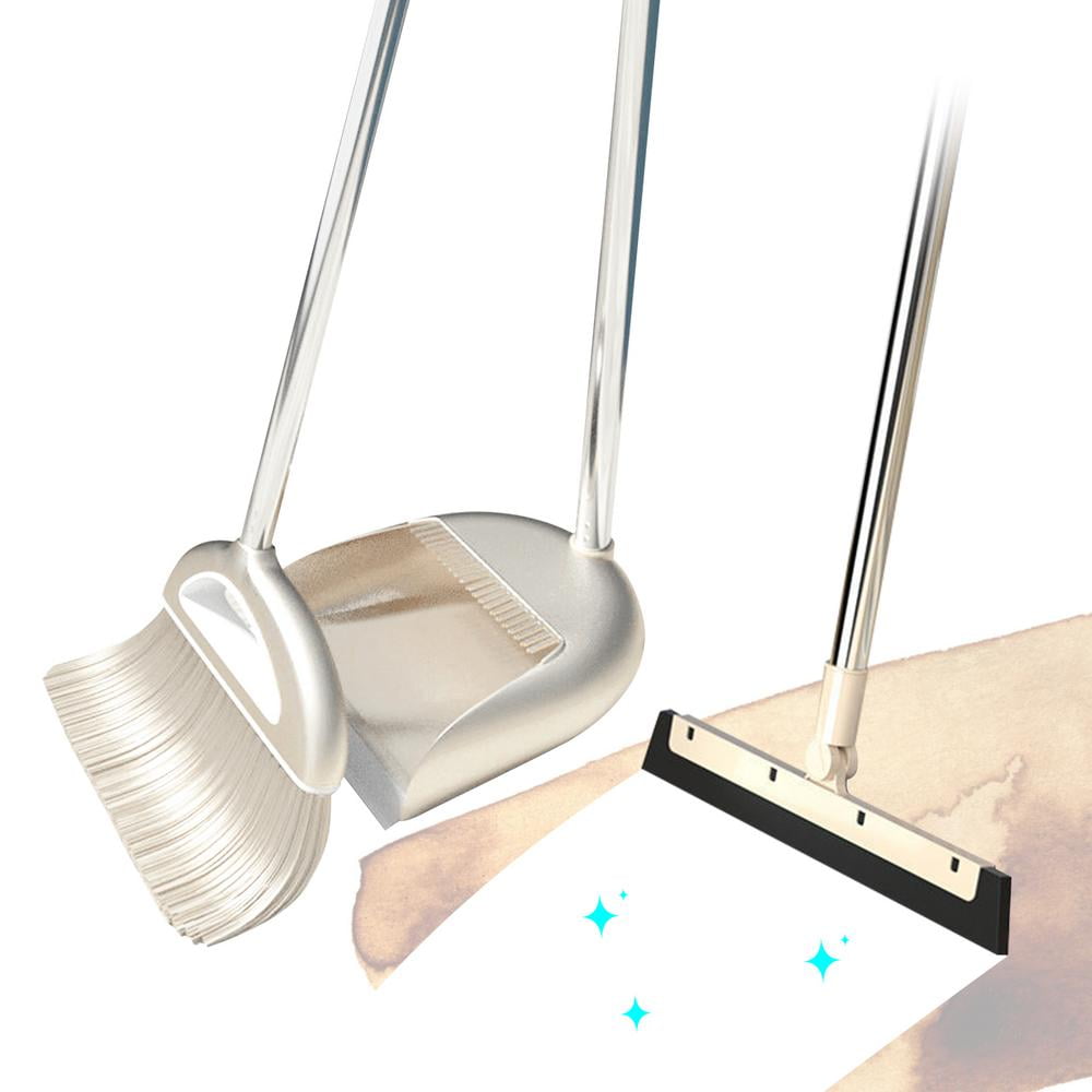 1 set of upgraded upright broom, dustpan and wiper combination set,  automatic dustpan tooth cleaning tool with handle, suitable for home,  kitchen, office, indoor, outdoor, garage, garden, restaurant, bathroom,  lobby sweeping, very