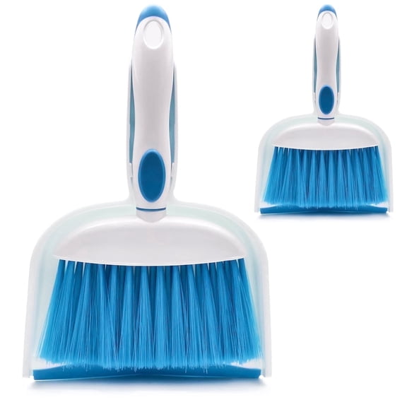Mini Broom and Dust pan,Hand Brush and Dust pan,Small Broom and Dustpan Combo,Hand Broom for Cleaning Little Areas Like Desks, Chairs, Kitchens, Pet Rooms (Blue 2pcs)