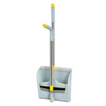 Broom with Dustpan Combo Set, 2 in 1 Broom and Dustpan Set with Long Handle, Upright 180° Rotating Broom with Brush and Lightwight Dust Pans for Home Kitchen Room Office Lobby Floor Cleaning，Gray