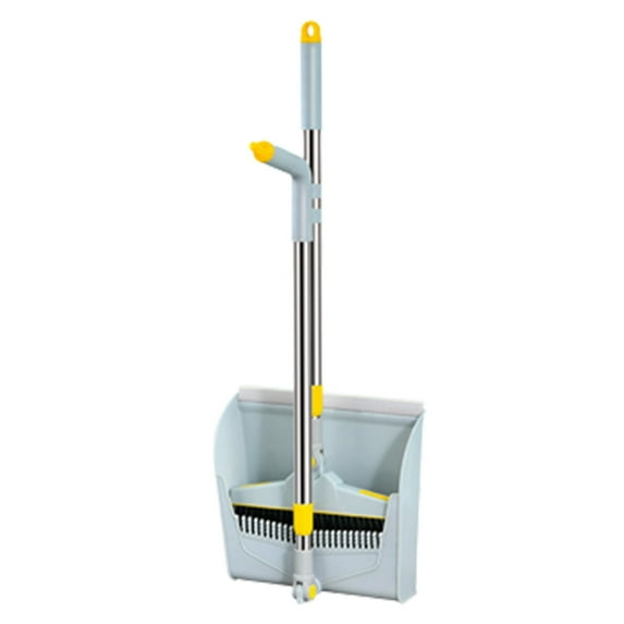 Broom with Dustpan Combo Set, 2 in 1 Broom and Dustpan Set with Long Handle, Upright 180° Rotating Broom with Brush and Lightwight Dust Pans for Home Kitchen Room Office Lobby Floor Cleaning,Gray