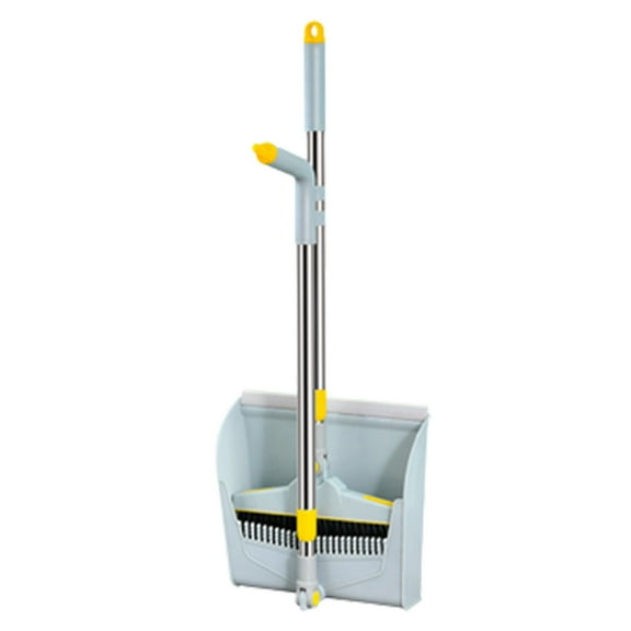 Broom with Dustpan Combo Set, 2 in 1 Broom and Dustpan Set with Long Handle, Upright 180° Rotating Broom with Brush and Lightwight Dust Pans for Home Kitchen Room Office Lobby Floor Cleaning，Gray