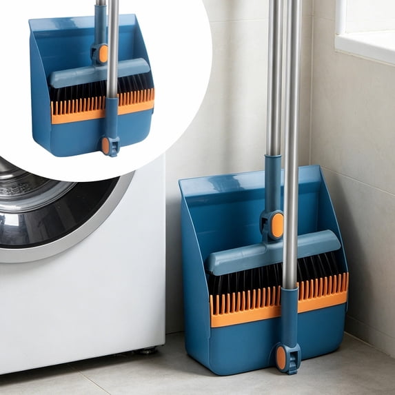 Broom with Dustpan Combo Set, 3 in 1 Multifunctional Broom and Dustpan with Long Handle and Concealed Cleaning Brush, Broom Dustpan Sets with Teeth, Upright Storage Broom and Dustpan Sets