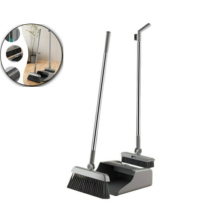 Broom with Dustpan Combo Set, Floor Scrub Brush, 3 in 1 for Sweeping Indoor and Push Broom Outdoor, Self-Cleaning with Dustpan Teeth for Bathroom Kitchen
