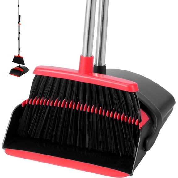 Broom with Dustpan Combo Set for Home 52-in Long Adjustable Handle Angle Broom and Dustpan Set with Dustpan Comb Teeth for Sweeping Pet Hair Food Dirt Kitchen (Black) (Black)