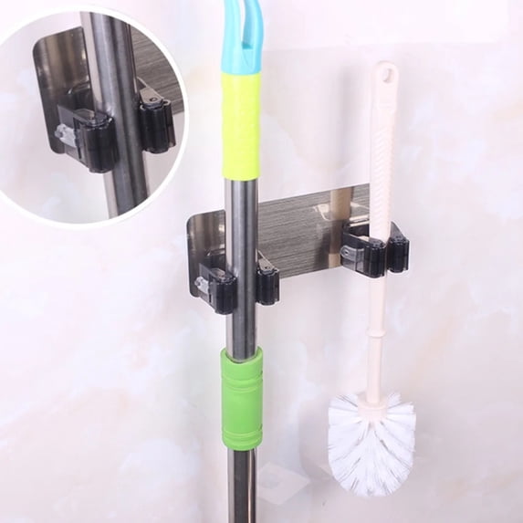 Broom & Dustpan Hanger Sturdy No-Drilling Adhesive Wall Mount Holder,Anti-Slip Storage Rack