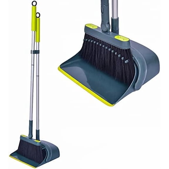 Broom and Dustpan Set for Home with 54" Long Handle, Upright and Lightweight Dust pan and Brush Combo for Kitchen Room Office Lobby Floor Cleaning, Dark Green