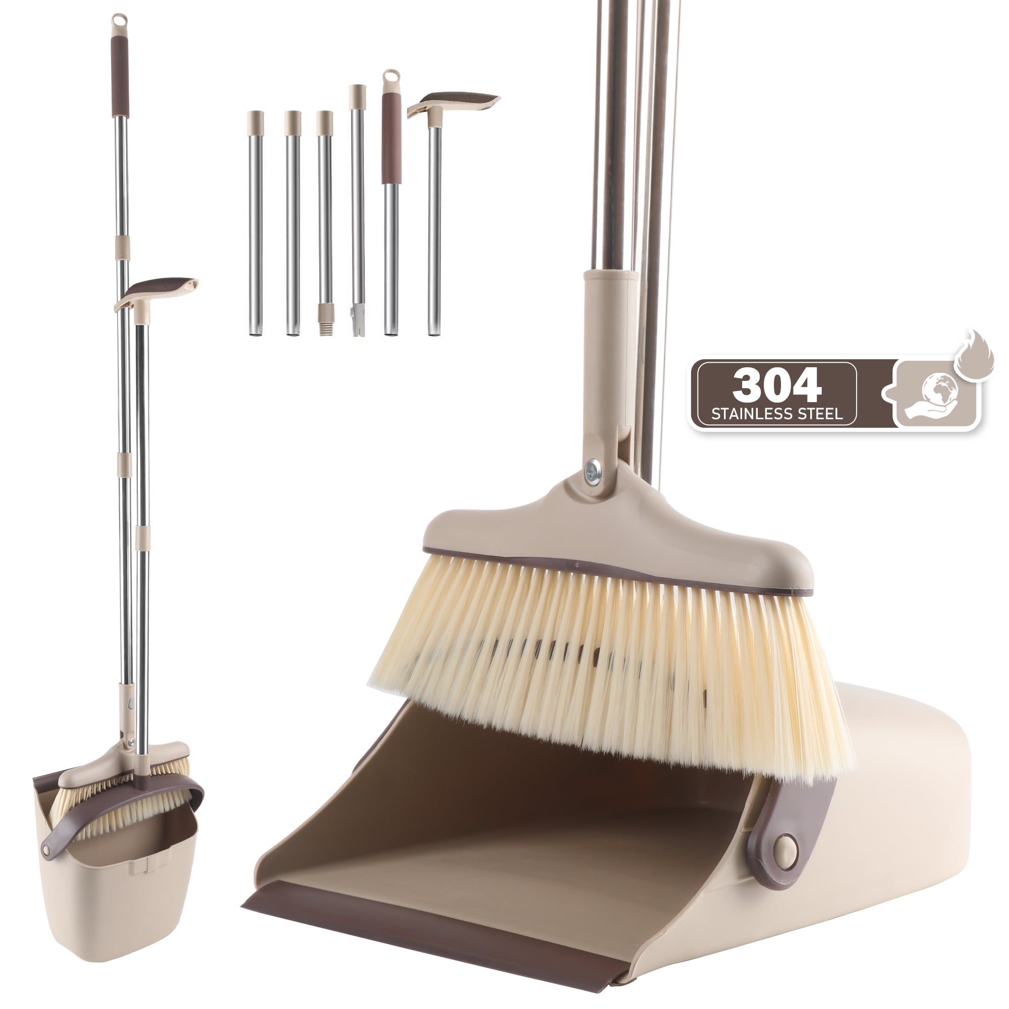 Broom and Dustpan Set for Home, Broom/ Dustpan Set, Broom with Stand up Dustpan Combo Set for Home Office, Hobby Lobby, Heavy Duty Broom and Dustpan Set, Khaki