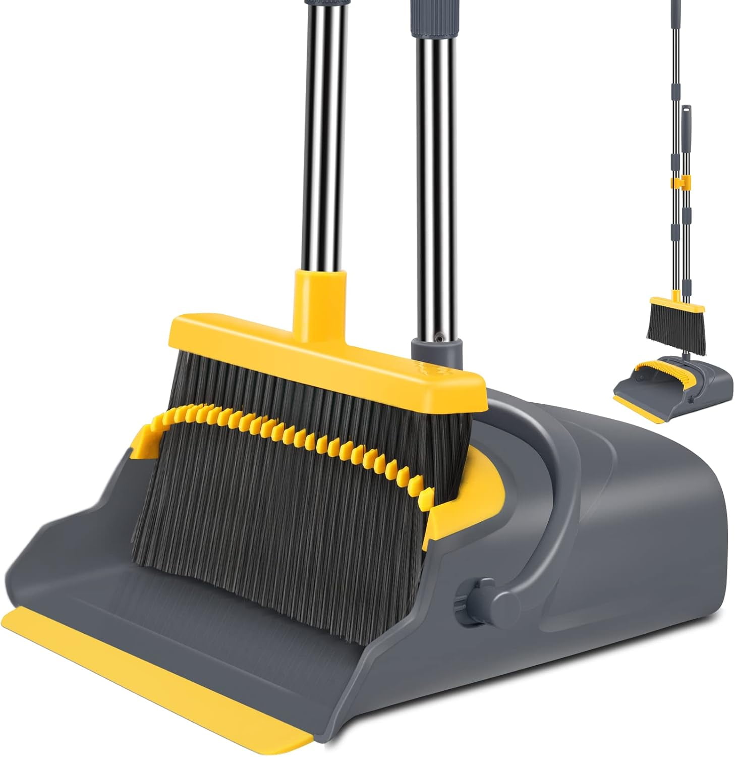 Extendable Gray and Yellow Broom with Dustpan Set