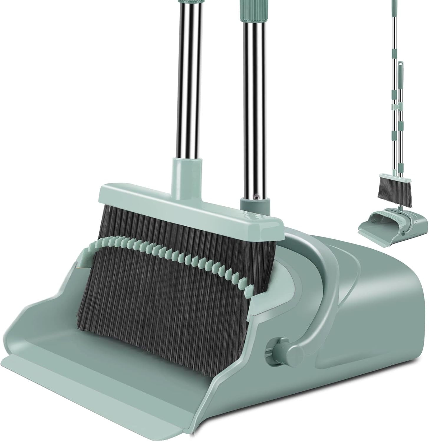 Green Extendable Broom and Dustpan Set with Long Handle