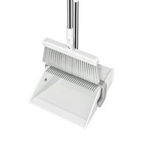 Broom and Dustpan Set House Brooms for Sweeping Indoor Collapsible Broom and Dust Pan Combo for Home Office Kitchen Lobby Floor Pet Hair Indoor&Outdoor Cleaning (White)