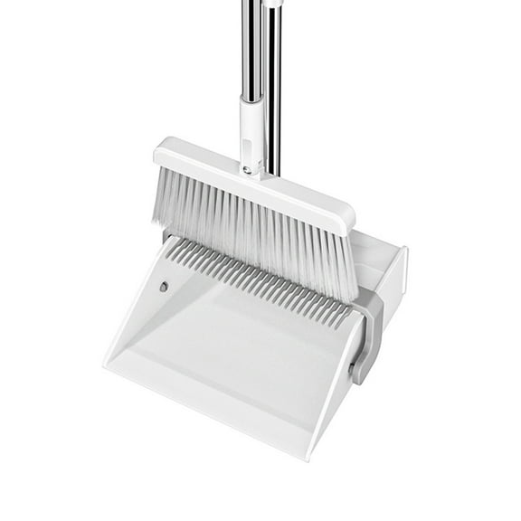 Broom and Dustpan Set House Brooms for Sweeping Indoor Collapsible Broom and Dust Pan Combo for Home Office Kitchen Lobby Floor Pet Hair Indoor&Outdoor Cleaning (White)