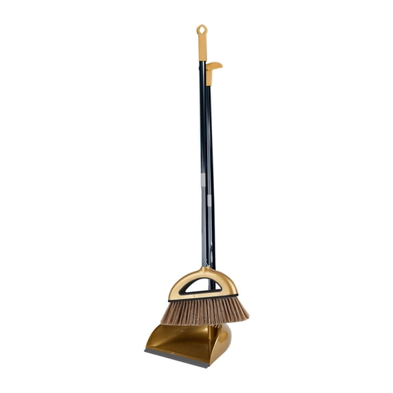 Broom and Dustpan Set, Long Handle Stand Up Broom and Dust Pan Combo, Self-Cleaning with Dustpan Teeth, Indoor&Outdoor Sweeping, Suitable for Home, Office