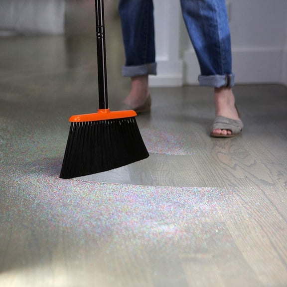 Broom & Dustpan Set Orange Dust Pan Snaps On Broom Handle for Home Kitchen Office Cleaners