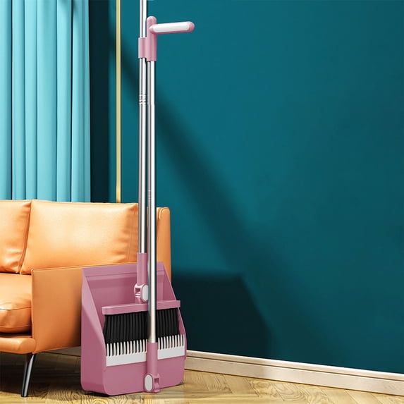 Broom and Dustpan Set with Scraping Teeth and 180° Rotatable Head | Standing Storage Design for Home Cleaning | Long Handle for No-Bend Sweeping | Indoor Floor Sweeper and Scraper Tool