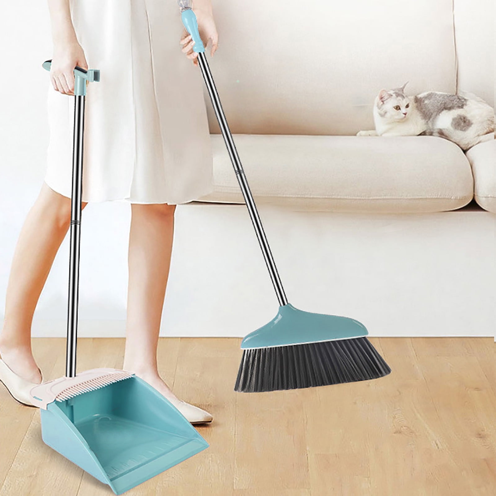 Broom and Dustpan Set, Stainless Steel Broom and Dustpan Set with Long ...