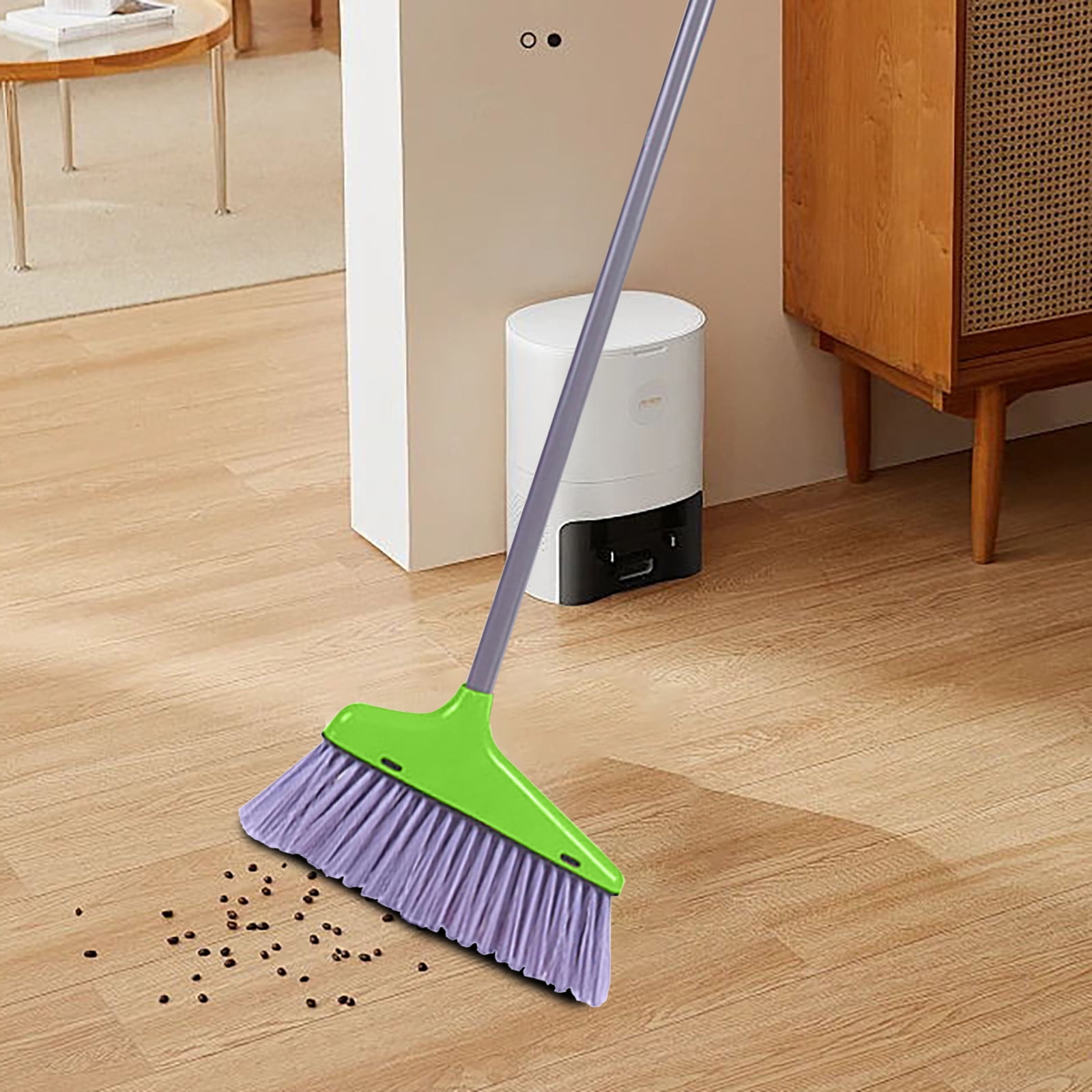 Broom and Dustpan Set, Upright Standing Dustpan and Soft Bristles Broom