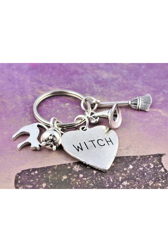 Broom Hat Witch Keychain Halloween Witchcraft Gift
